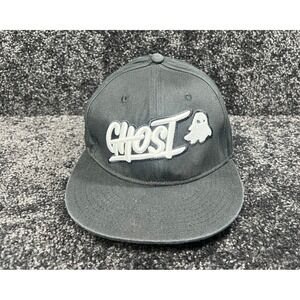 Ghost Embroidered Flat Brim Snapback Hat Baseball Cap Adjustable Black